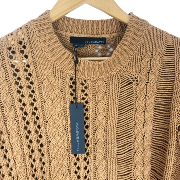 New with Tags 360 Cashmere Women’s Carmel Tenley Cable Knit Neutral Soft Sweater - Picture 7 of 16